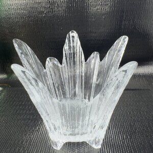 Vintage Nybro Sweden Clear Ice Textured Glass Dish Bowl Votive Candle Holder VTG